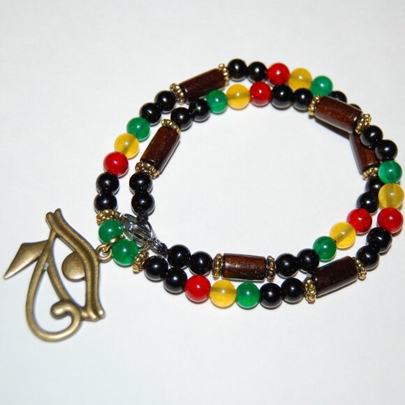 Egyptian Hawk Necklace,Eye of Horus Necklace,6mm Stone Beads,Rasta Necklace - Picture 2 of 3